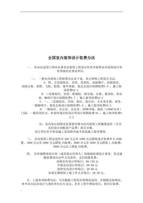 室内装修设计费取费标准是多少